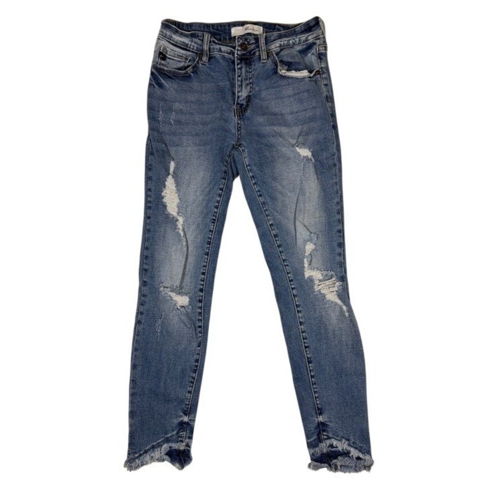 KanCan Jeans‎ Womens 7/27 KC6204M Blue Distressed High Rise Skinny Fringe Hem